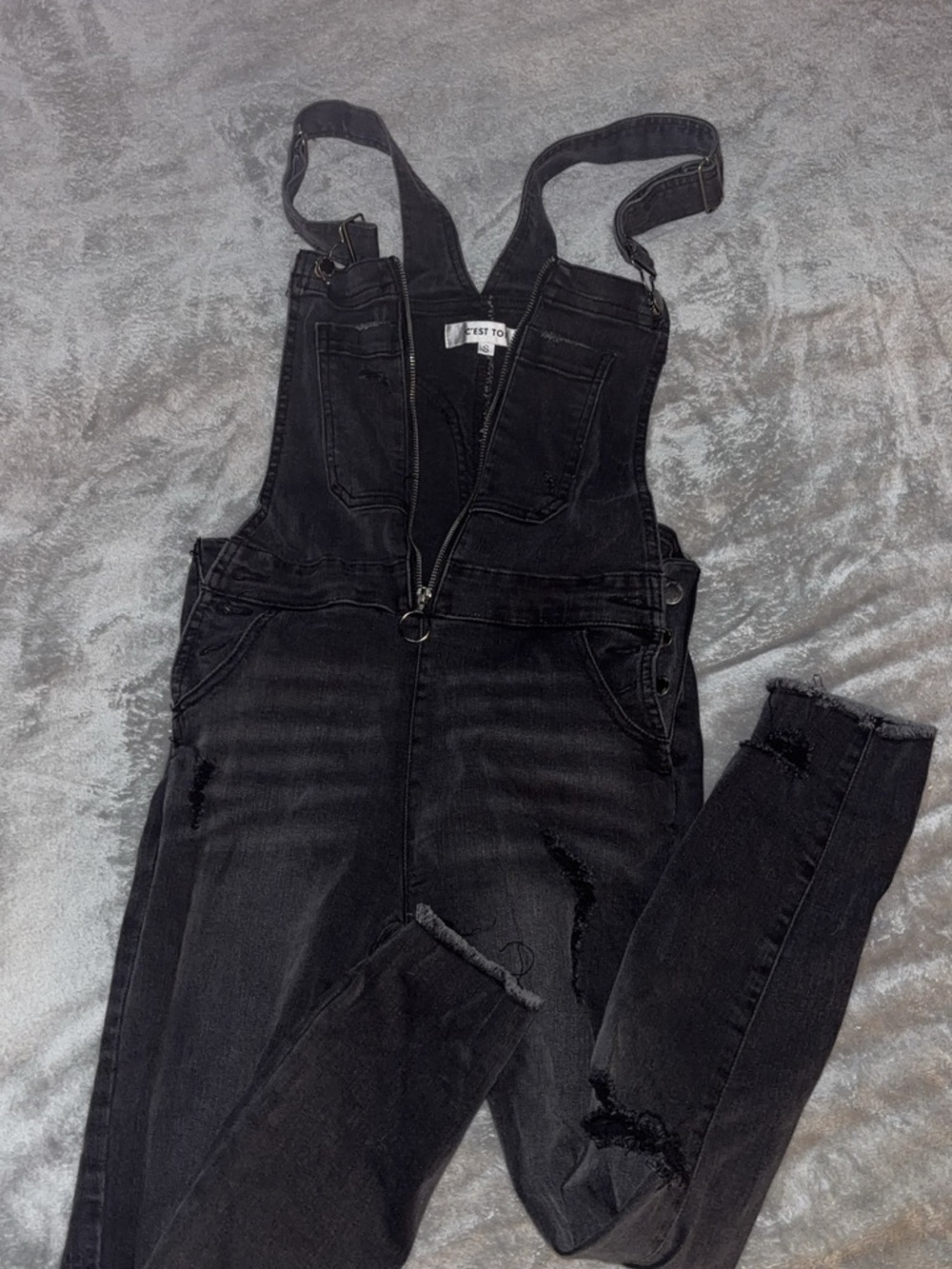 Black Women's Denim Overalls Jeans - Zip Front